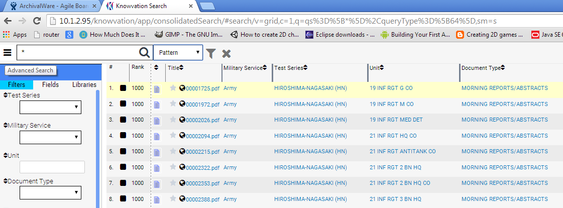 Advanced search options